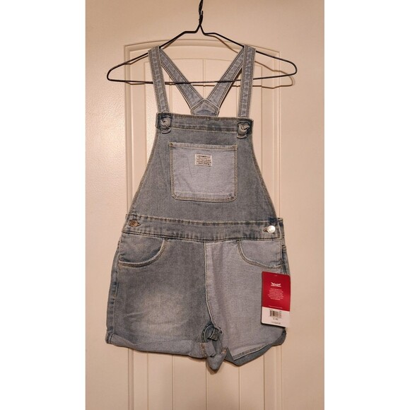 Levi's Youth Girls Denim Overalls Shortalls Button Front Size 12 Reg - Picture 1 of 9
